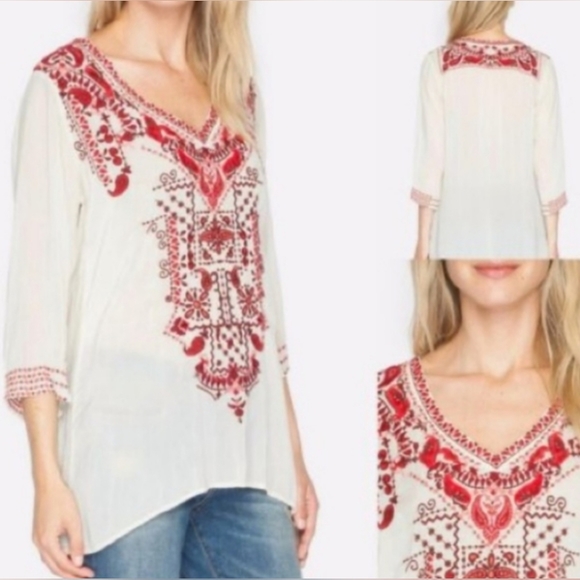 Johnny Was Tops - Johnny Was Woman's Sheer Light Pink Paisley Embroidered Blouse Size M